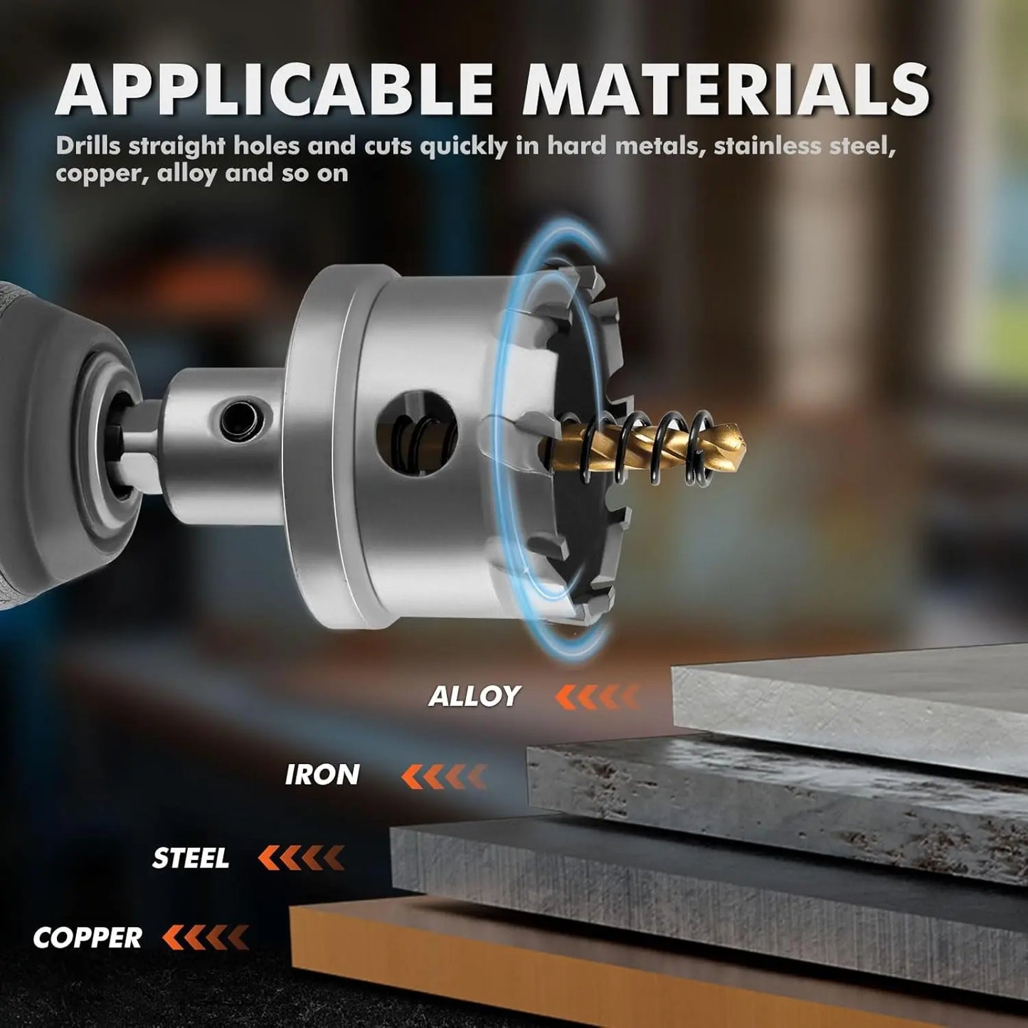 Carbide TCT Hole Saw Kit 5/8"-2-1/4" Metal Hole Cutter Set for Stainless Steel Iron Copper Brass