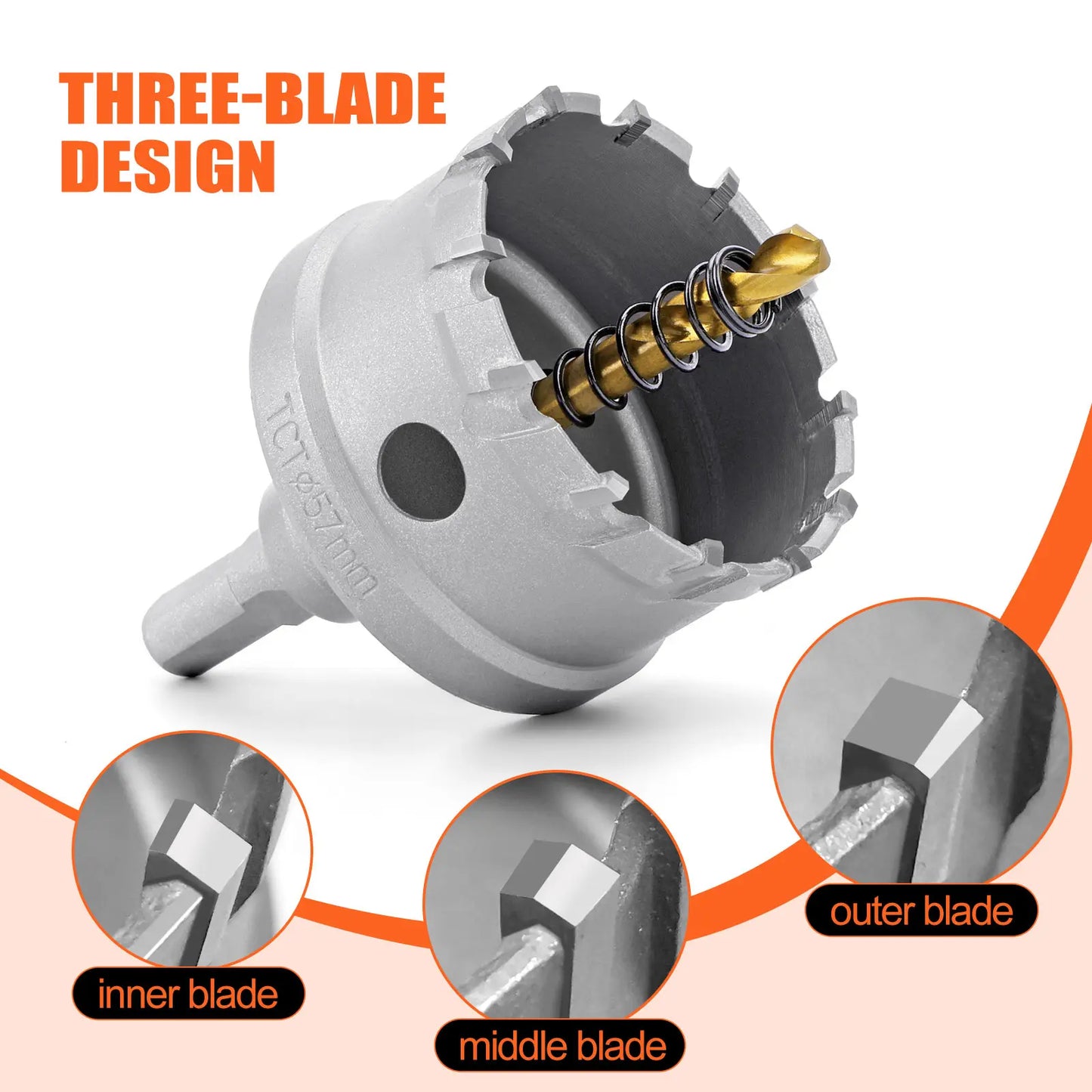 Carbide TCT Hole Saw Kit 5/8"-2-1/4" Metal Hole Cutter Set for Stainless Steel Iron Copper Brass