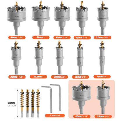 Carbide TCT Hole Saw Kit 5/8"-2-1/4" Metal Hole Cutter Set for Stainless Steel Iron Copper Brass