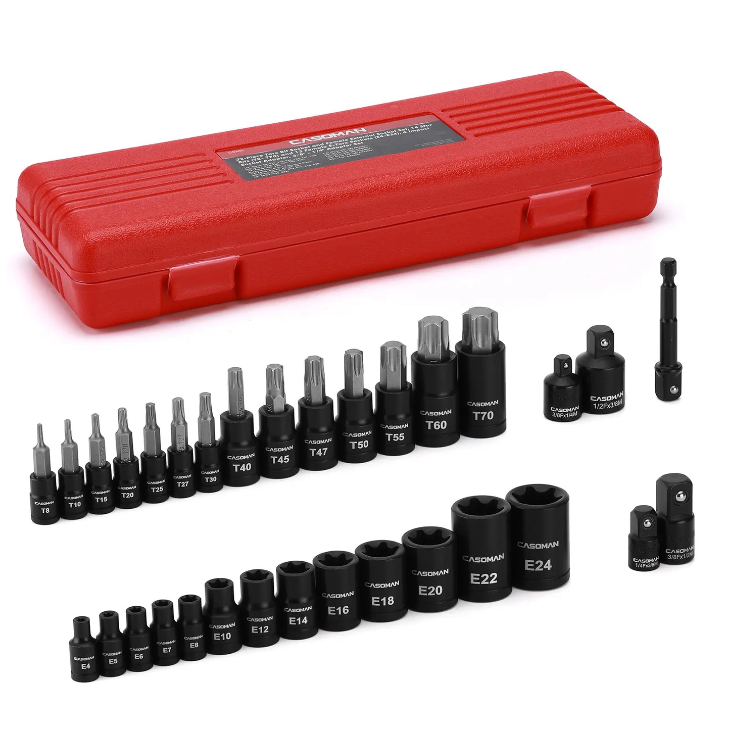 32PCS Torx Bit Socket Set with E-Torx Sockets & Impact Adapters