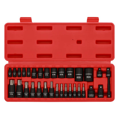 32PCS Torx Bit Socket Set with E-Torx Sockets & Impact Adapters